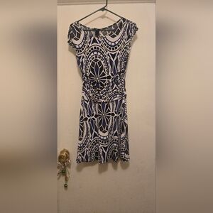 Enfocus Studio Navy and White Patterned Midi Dress